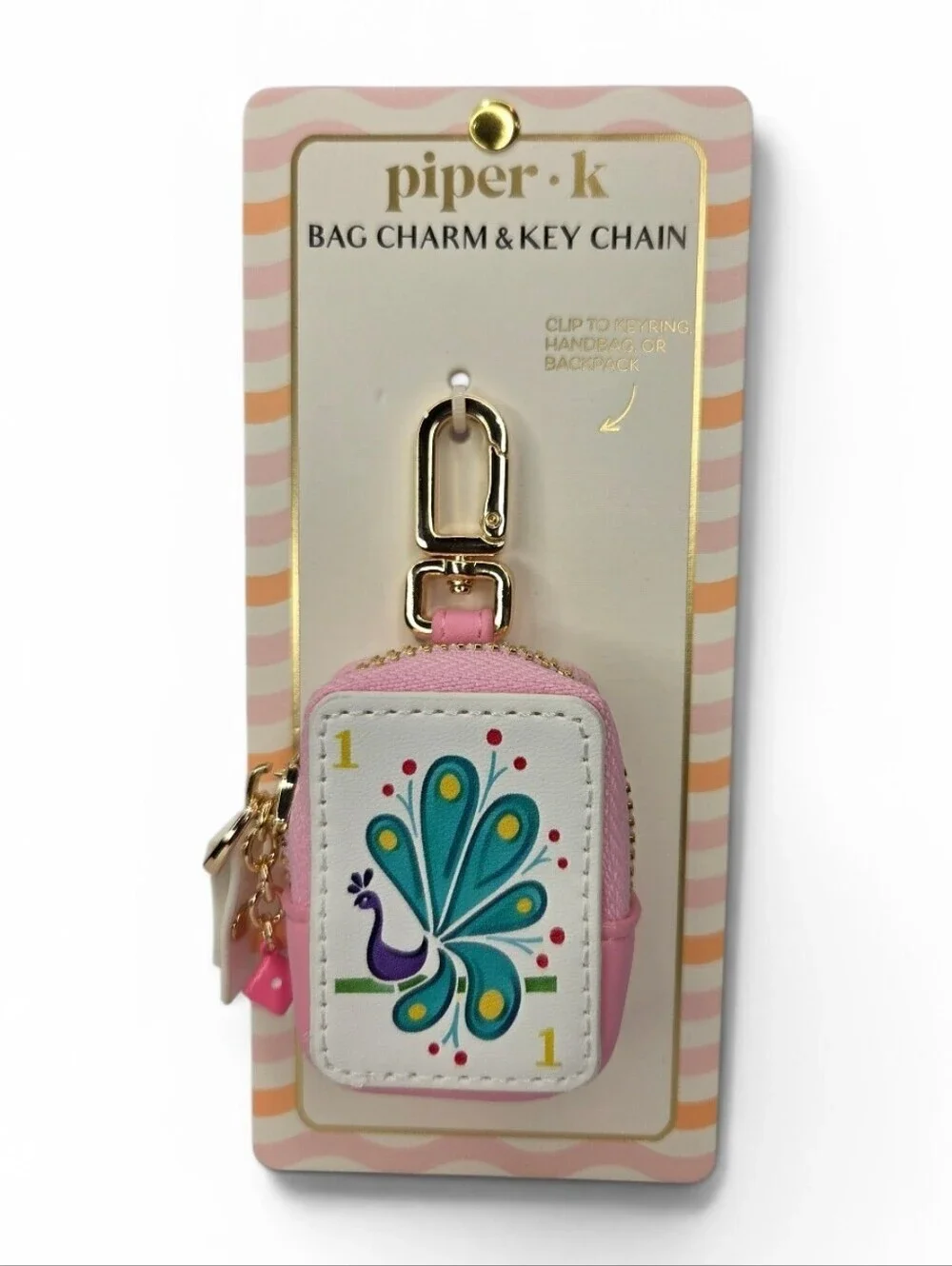 🦚▪️Piper K ▪️Pink Peacock Bag Charm & Key Chain